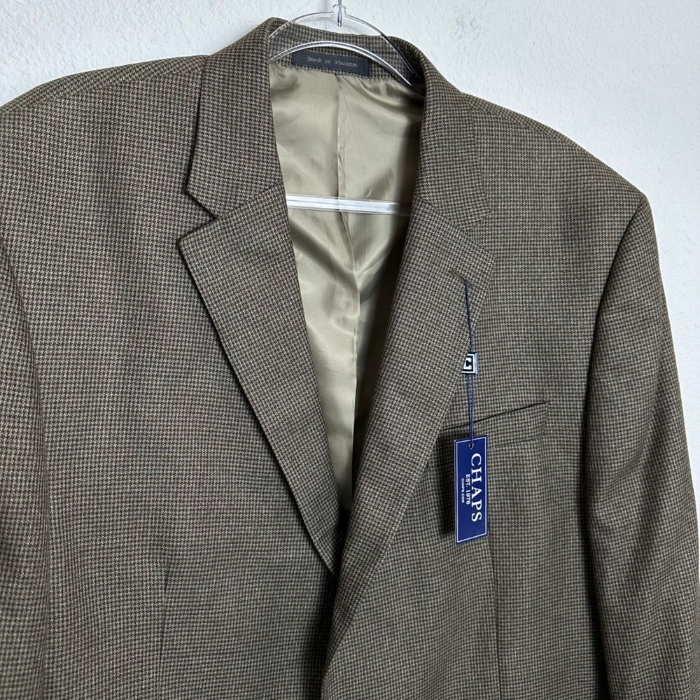 NEW Chaps Mens Light Olive Micro-Houndstooth 2 Button Blazer Sport Coat‎ 48 Long